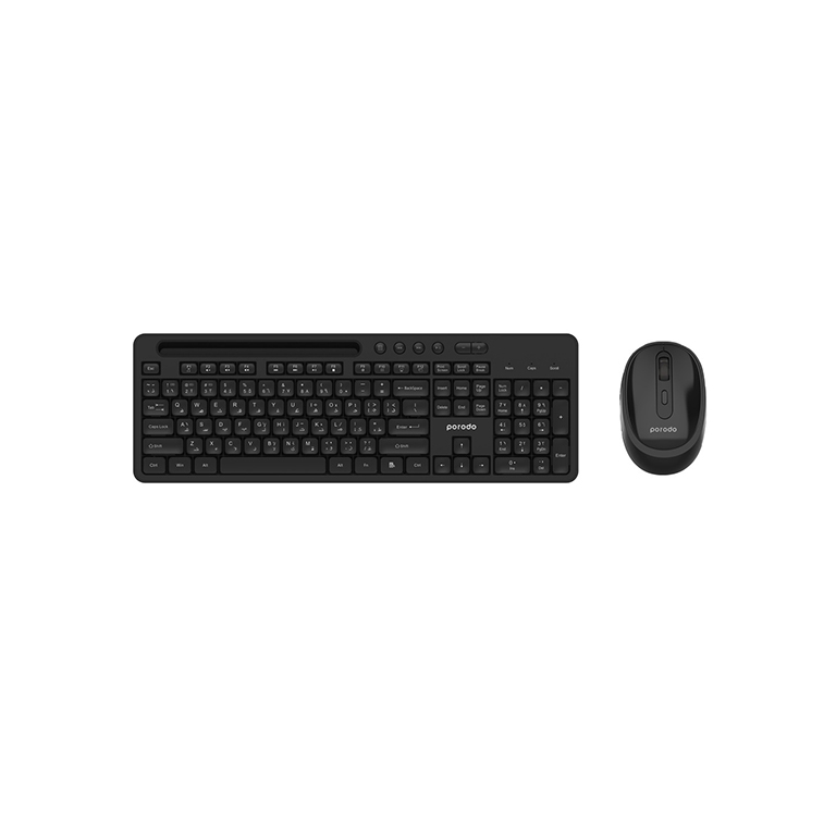 Porodo Dual Mode Wireless Keyboard Mouse Set With Mobile Phone Stand